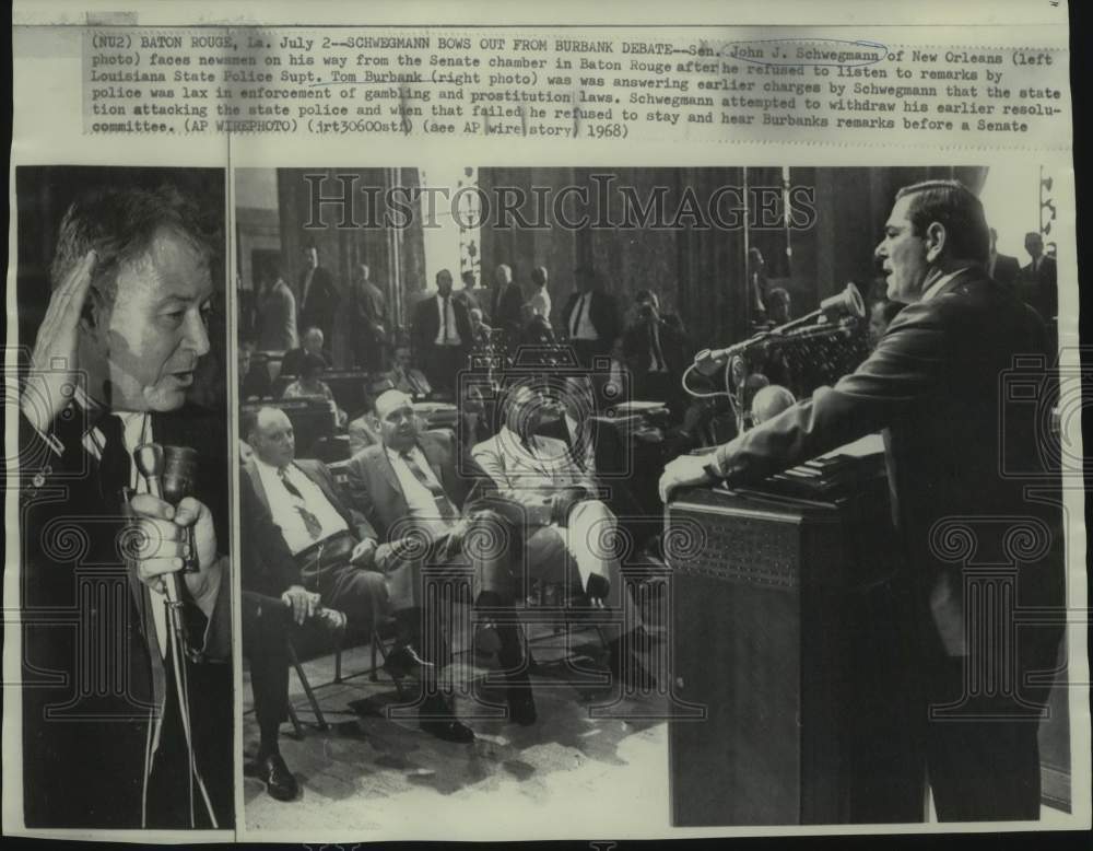 1968 Press Photo Louisiana Senator John Schwegmann Leaves State Police Rebuttal