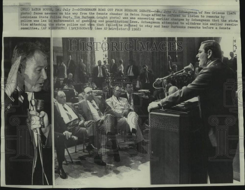 Load image into Gallery viewer, 1968 Press Photo Louisiana Senator John Schwegmann Leaves State Police Rebuttal
