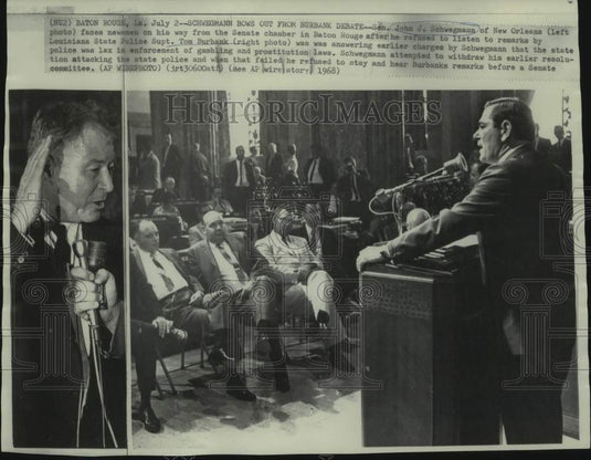 1968 Press Photo Louisiana Senator John Schwegmann Leaves State Police Rebuttal