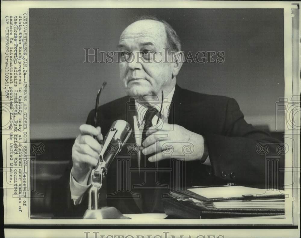 1968 Press Photo Secretary of State Dean Rusk to Testify before House Committee