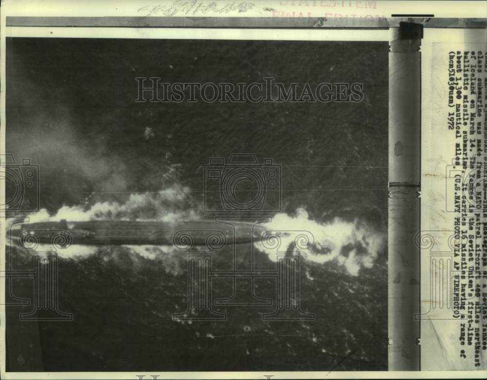 1972 Press Photo Yankee Class Soviet Ballistic Missile Submarine in Atlantic- Historic Images