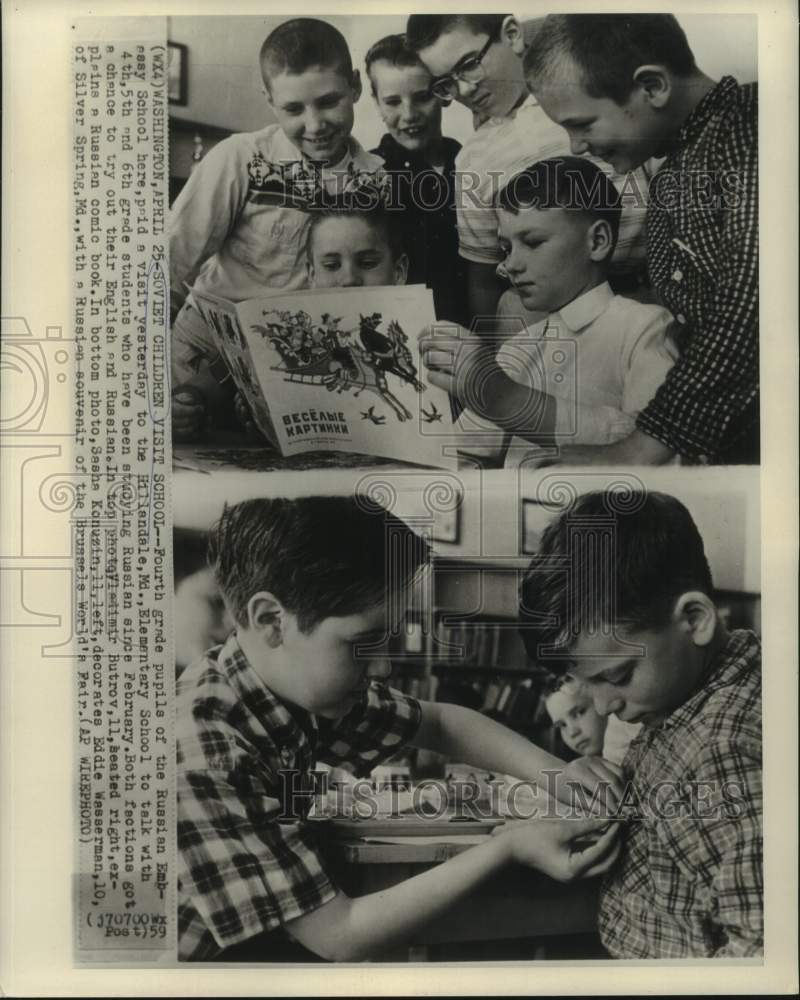 1959 Press Photo Russian Embassy Schoolchildren Visit Maryland School- Historic Images