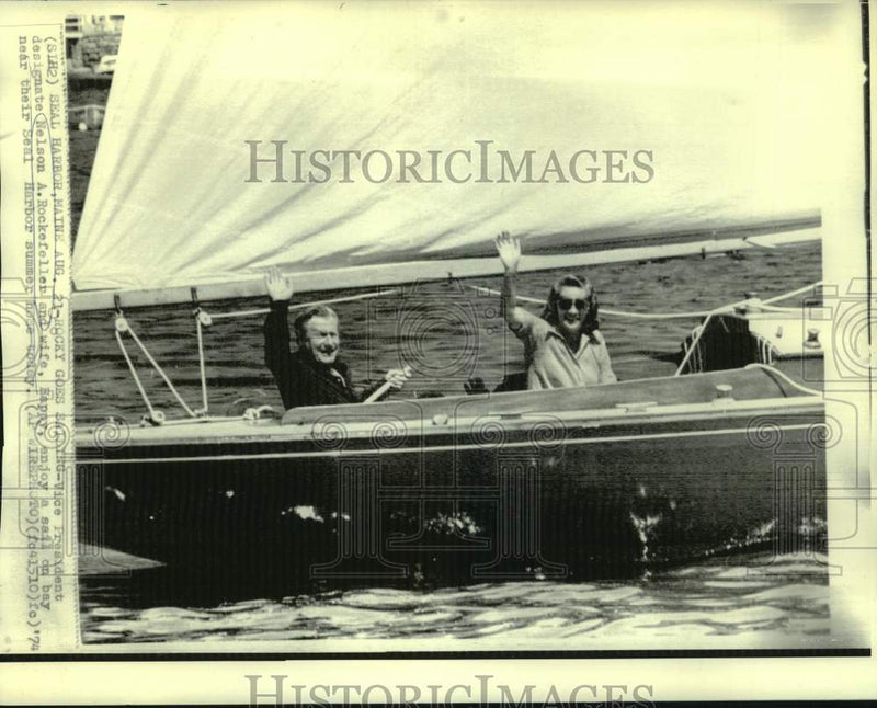 Load image into Gallery viewer, 1974 Press Photo Vice President designate and Mrs. Nelson Rockefeller sailing
