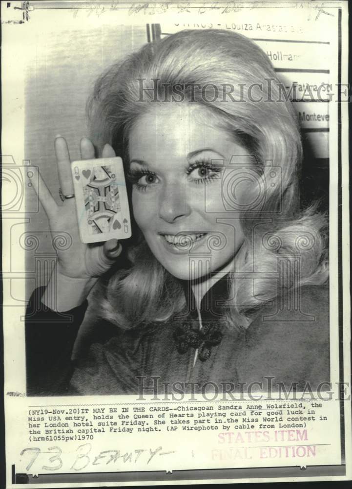 Load image into Gallery viewer, 1970 Press Photo Chicagoan Sandra Anne Wolsfield, Miss USA entry in Miss World
