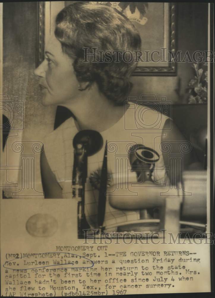 1967 Press Photo Governor Lurleen Wallace back in her Alabama Capitol office