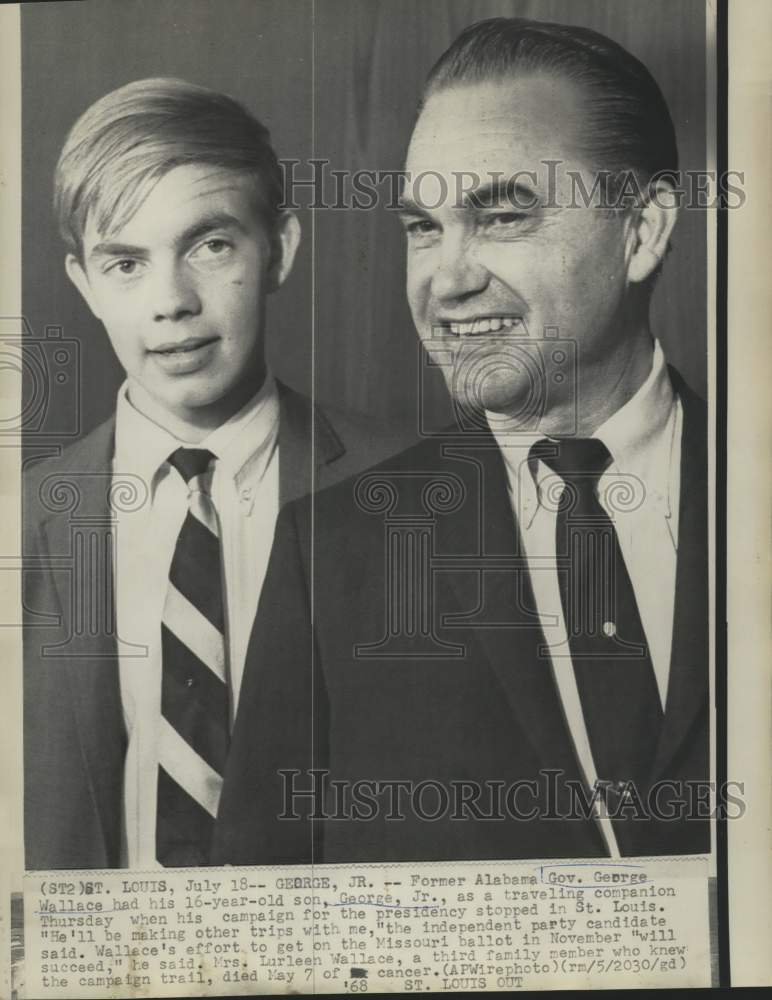 1968 Press Photo George Wallace and son on presidency campaign trail in Missouri