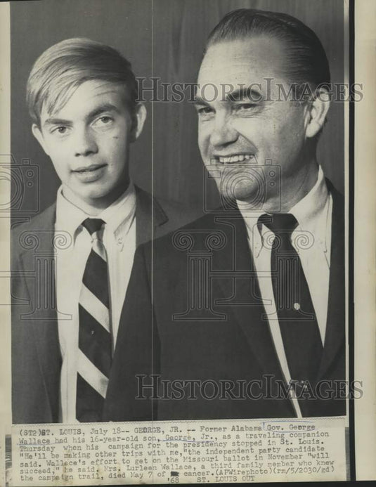 1968 Press Photo George Wallace and son on presidency campaign trail in Missouri