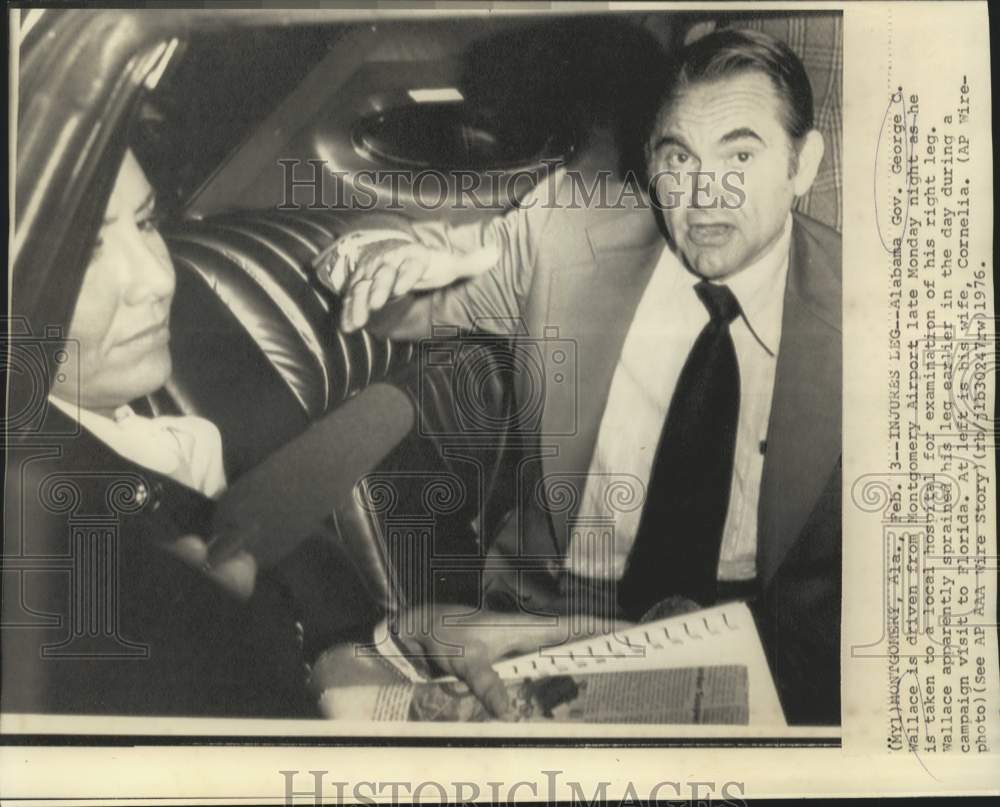 1976 Press Photo Gov. George C. Wallace on the way to hospital for leg check-up