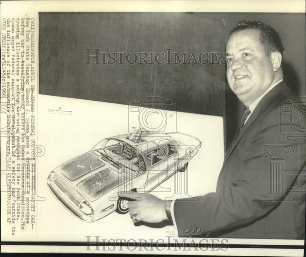 1966 Press Photo Edward Speno displays safety car drawing at House Commerce- Historic Images