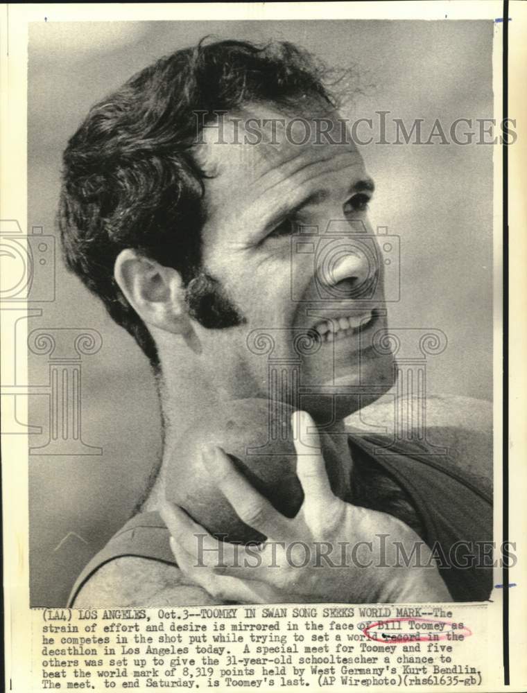 1969 Press Photo Shot put player Bill Toomey during tournament in Los Angeles- Historic Images