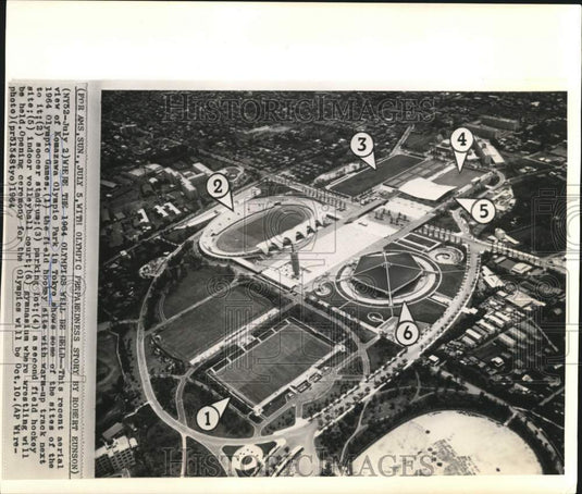 1964 Press Photo Aerial View of Komazawa Olympic Park, Tokyo, Japan - now55500- Historic Images