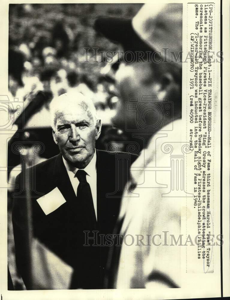 1971 Press Photo Hall of Fame Baseballer Harold &quot;Pie&quot; Traynor Honored at Game- Historic Images