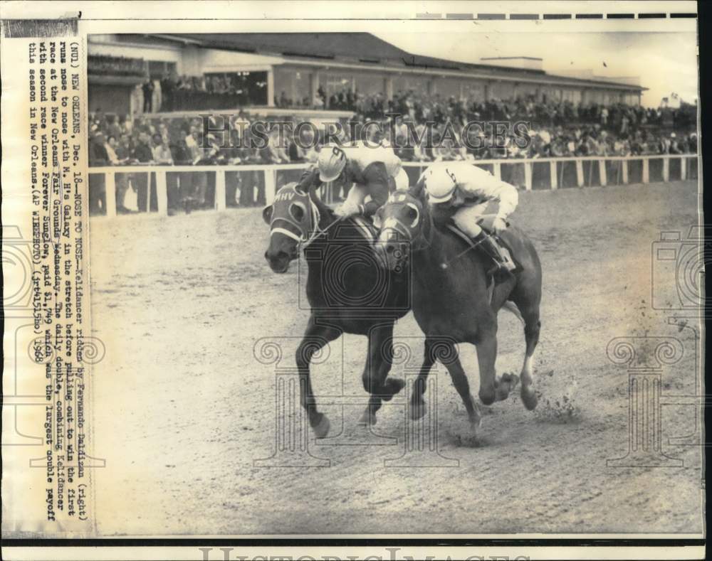 1968 Press Photo Kelidancer winning the first race at New Orleans Fair Grounds.- Historic Images