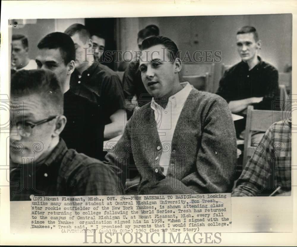 1962 Press Photo Tom Tresh, New York Yankees, at Central Michigan University- Historic Images