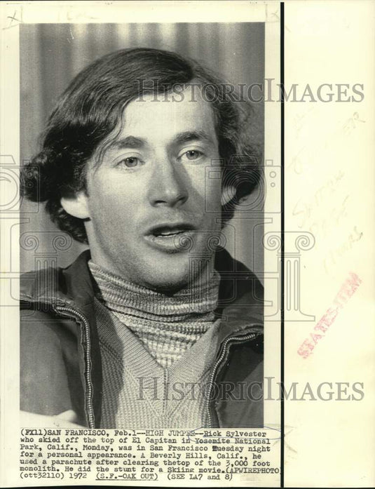 1972 Press Photo Rick Sylvester, Skied El Capitan, Yosemite National Park- Historic Images