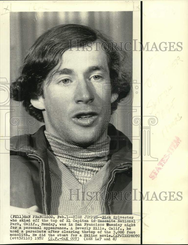 1972 Press Photo Rick Sylvester, Skied El Capitan, Yosemite National ...