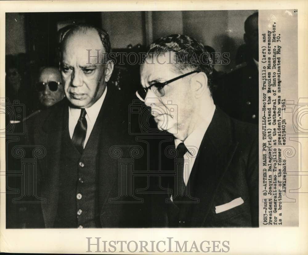1961 Press Photo Hector Trujillo and President Balaguer attend Requiem Mass