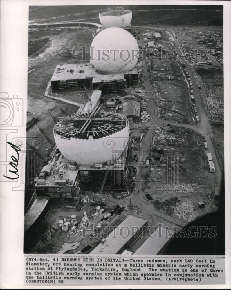 1962 Press Photo Yorkshire, England ballistic missile early warning station