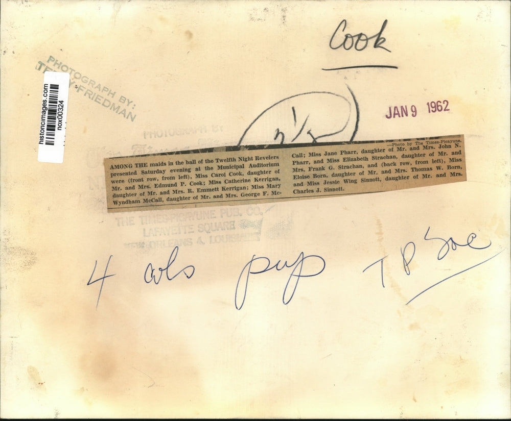 1962 Press Photo Twelfth Night Revelers Ball's Seven Court Maids- Mardi Gras