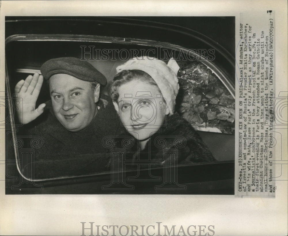 1959 Press Photo Alexei Adzhubei &amp; wife Rada leaving Paris - nox00340
