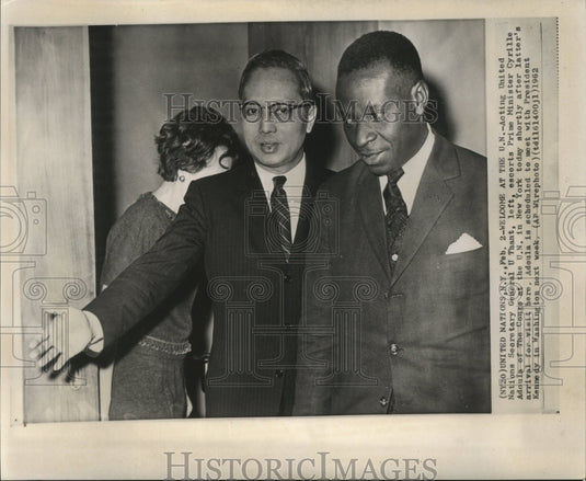 1962 Press Photo United Nations Secretary General U Thant escorts Cyrille Adoula