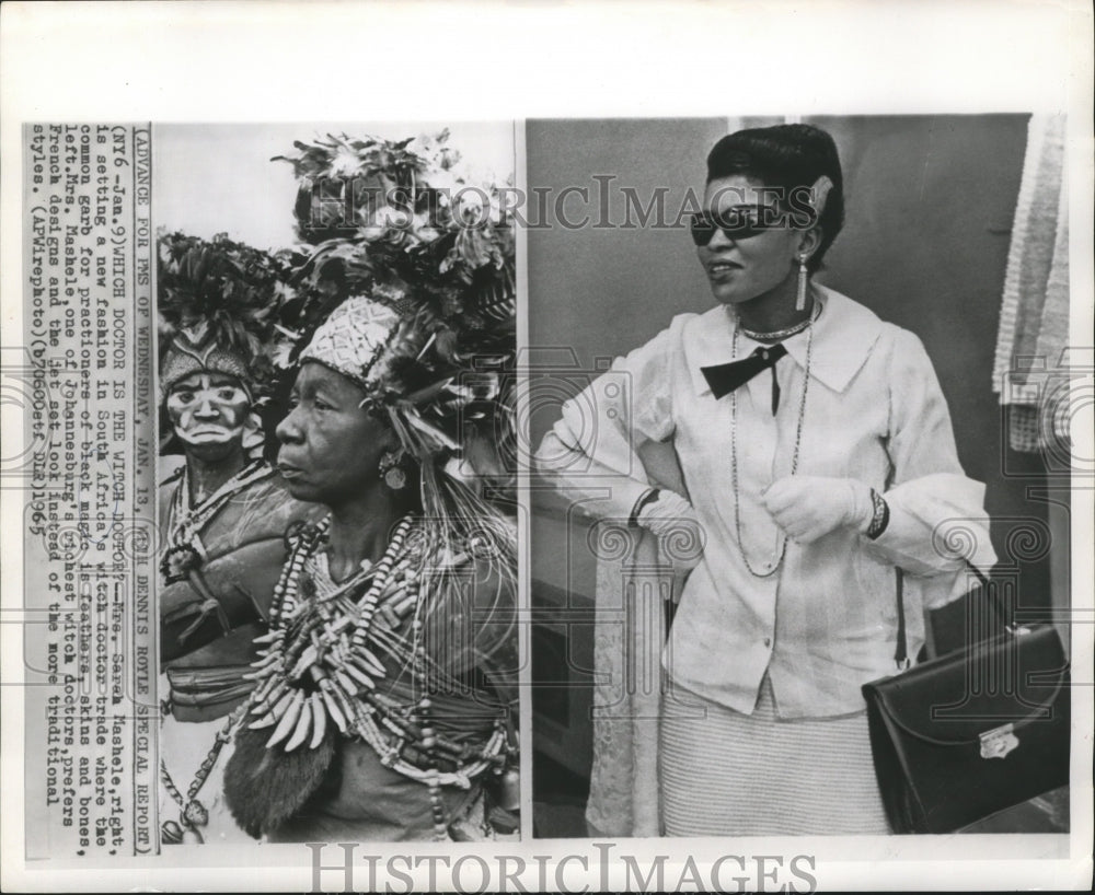 1965 Press Photo Two South African Witch Doctors In Traditional And Modern Garb- Historic Images