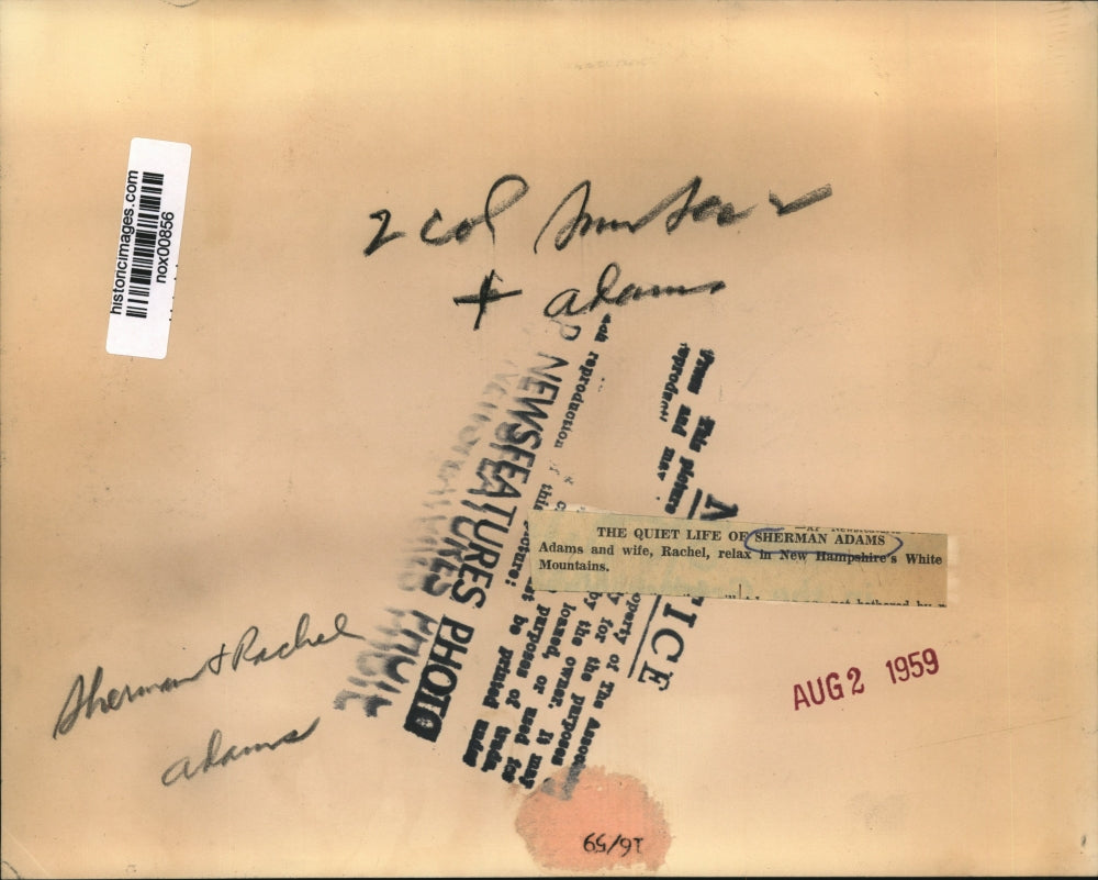 1959 Press Photo Sherman Adams & wife Rachel in New Hampshire's White Mountains