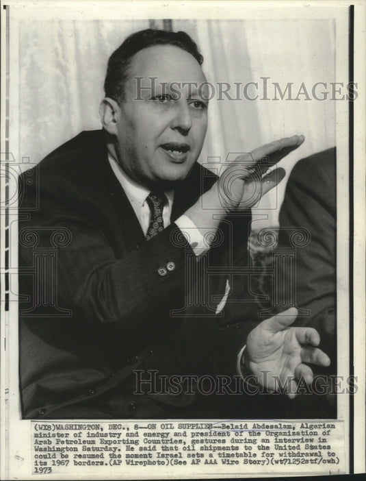 1973 Press Photo Belaid Abdesalam of Algeria gestures at interview in Washington