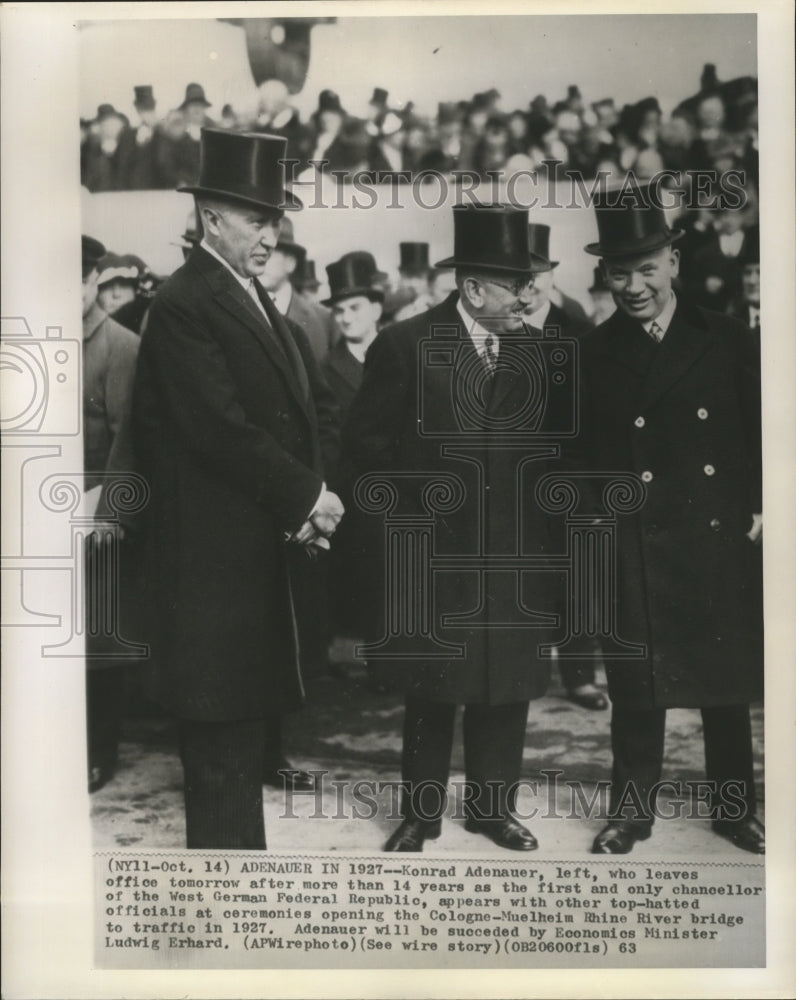 Load image into Gallery viewer, 1927 Press Photo Konrad Adenaur opens Cologne-Muelheim Rhine River bridge
