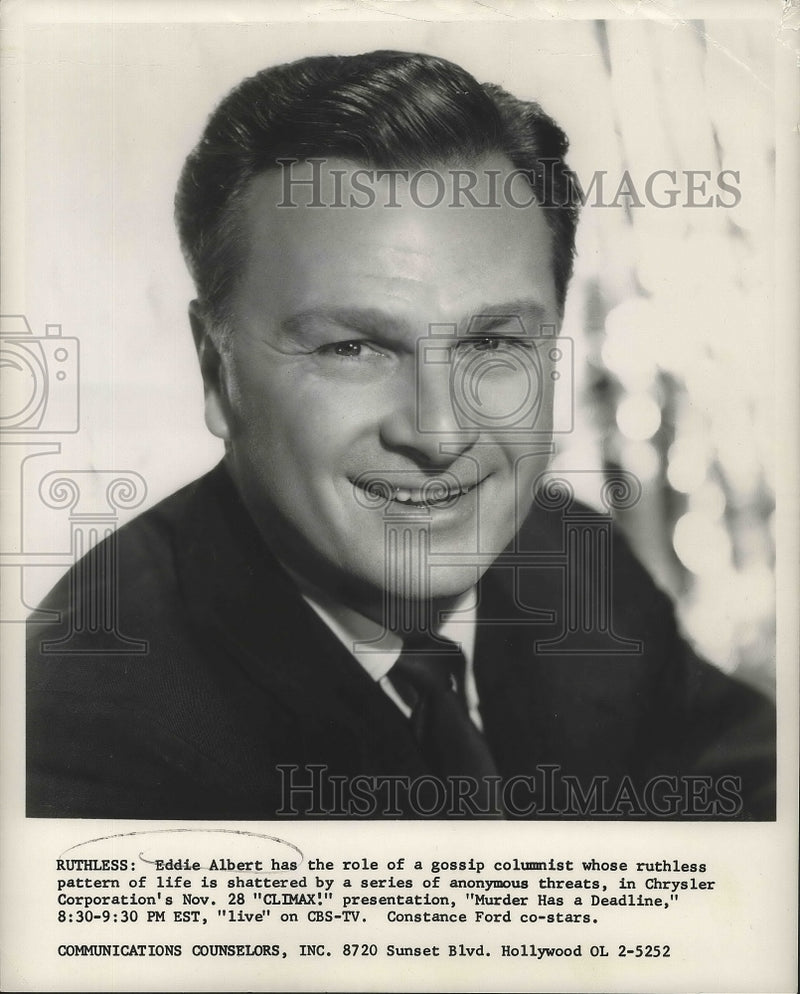 Load image into Gallery viewer, 1957 Press Photo Actor Eddie Albert of Climax in Murder Has a Deadline
