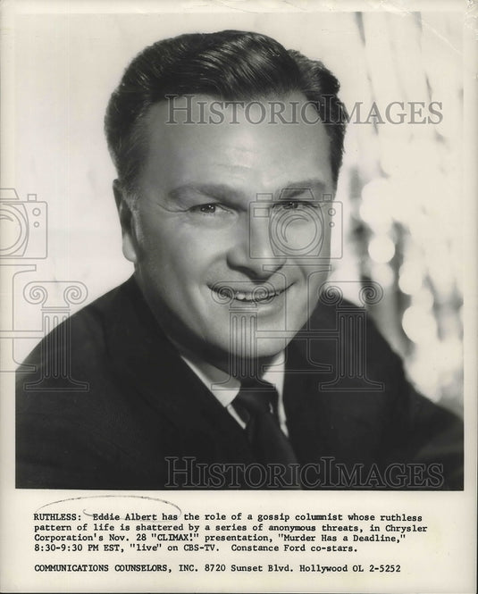1957 Press Photo Actor Eddie Albert of Climax in Murder Has a Deadline