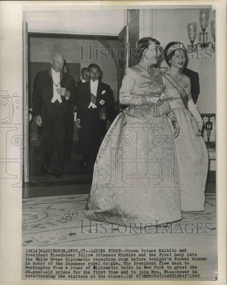 1960 Press Photo Crown Prince Akihito and President Eisenhower at White House.