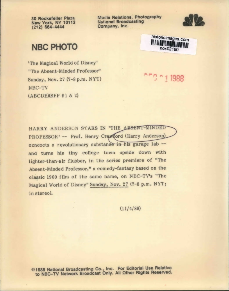 1988 Press Photo Harry Anderson stars in The Absent-Minded Professor.