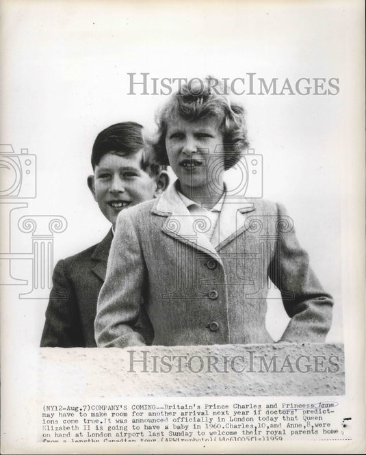 1959 Press Photo Prince Charles and Princess Anne at the London Airport.