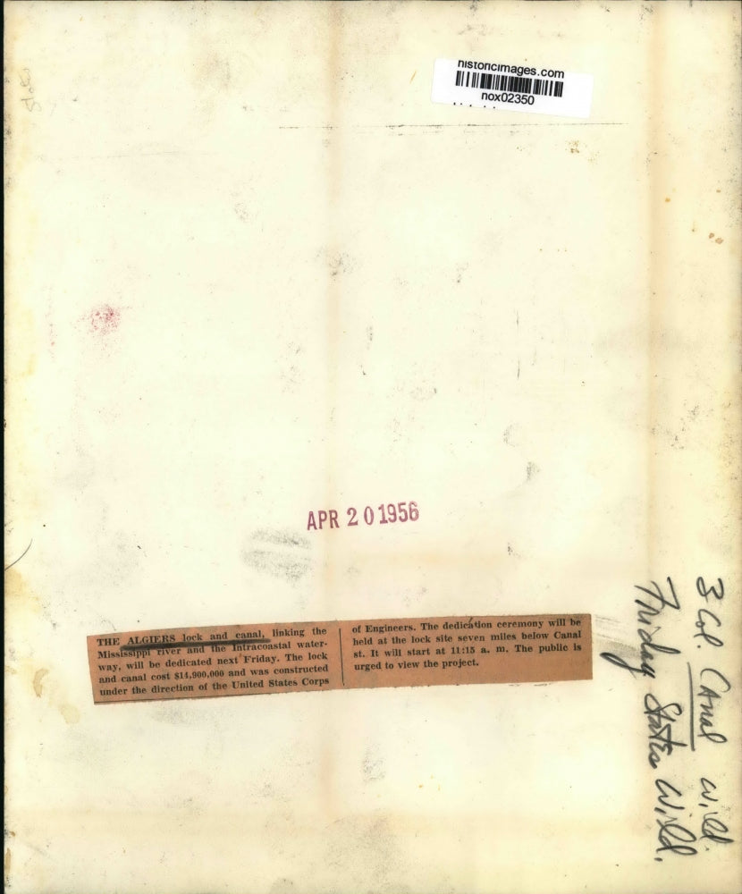 1956 Press Photo Aerial view of the Algiers lock and canal in New Orleans.