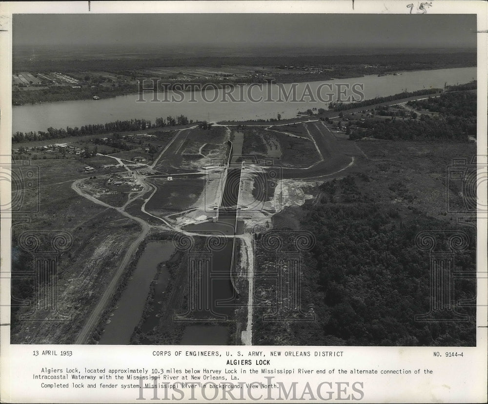 1953 Press Photo An aerial view of the Algiers Lock at New Orleans, Louisiana.