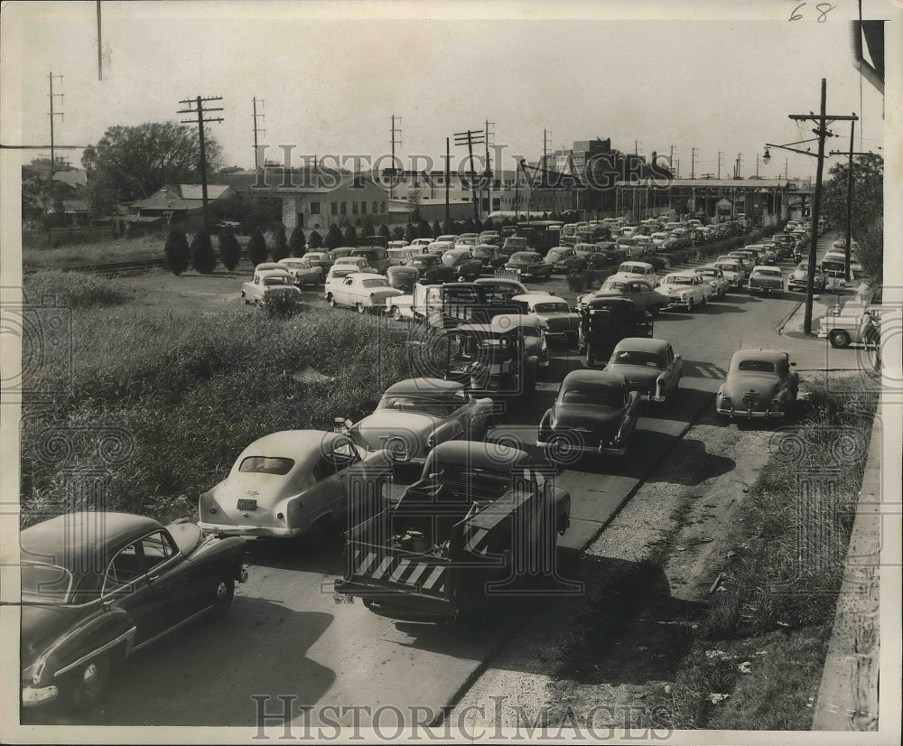 1956 Press Photo View of the motor vehicle brake tag station in New Orleans.- Historic Images