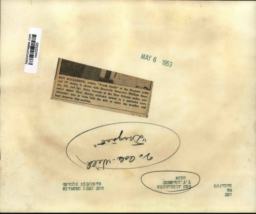 1953 Press Photo Ben Alexander with Detective William Bazajou & Sgt. Gervais.