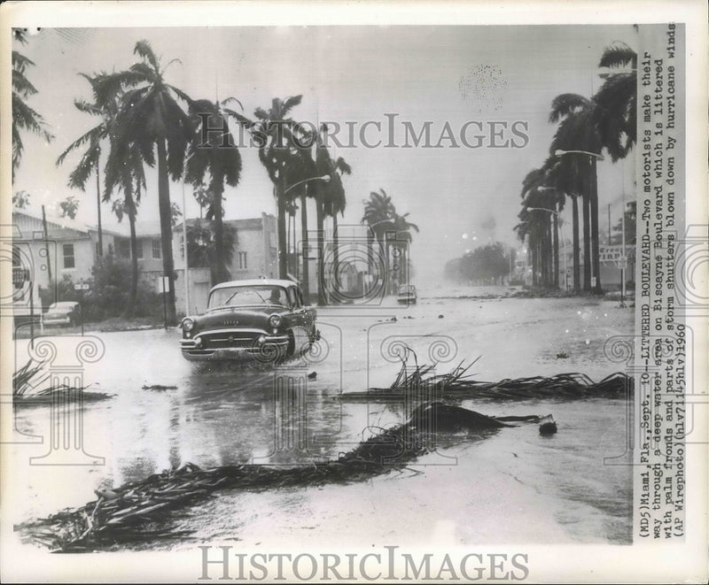 Load image into Gallery viewer, 1960 Press Photo Motorists make their way through flooding Biscayne Boulevard.
