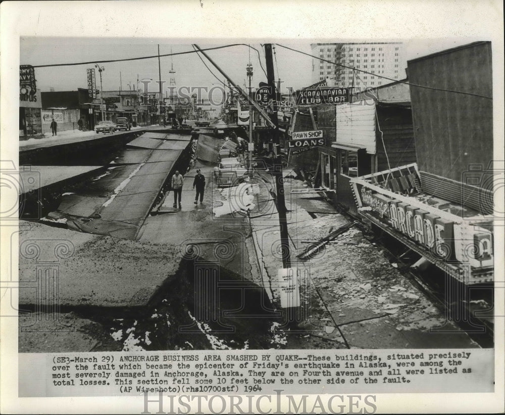 1964 Press Photo Alaska - Earthquake Damages Anchorage Business Area - nox02633