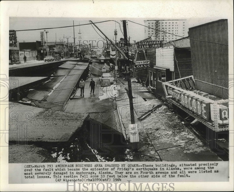 Load image into Gallery viewer, 1964 Press Photo Alaska - Earthquake Damages Anchorage Business Area - nox02633
