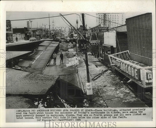 1964 Press Photo Alaska - Earthquake Damages Anchorage Business Area - nox02633
