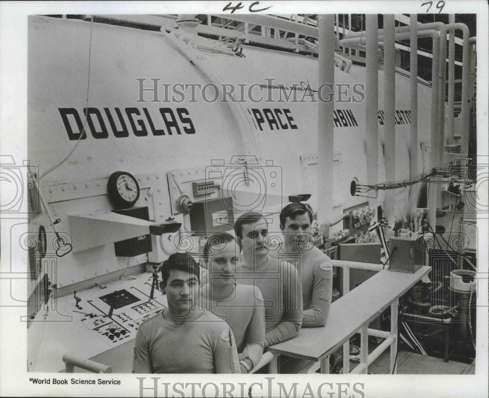 1968 Press Photo Volunteer Junior Astronauts line up at the Douglas Space Cabin.