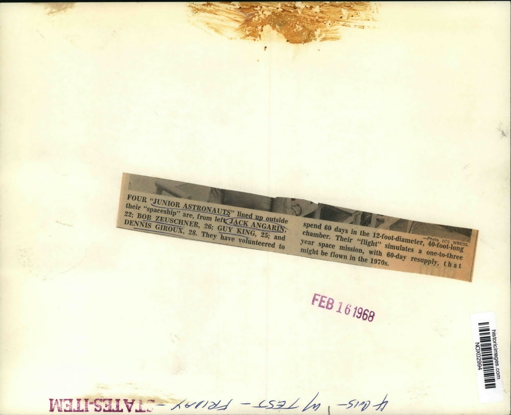 1968 Press Photo Volunteer Junior Astronauts line up at the Douglas Space Cabin.