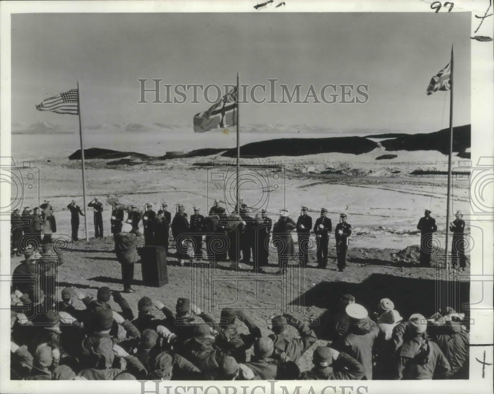 1966 Press Photo Flag Raising Ceremony at McMurdo Station in Antarctica