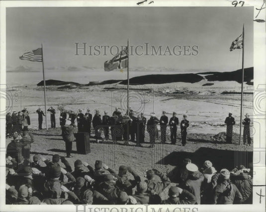 1966 Press Photo Flag Raising Ceremony at McMurdo Station in Antarctica