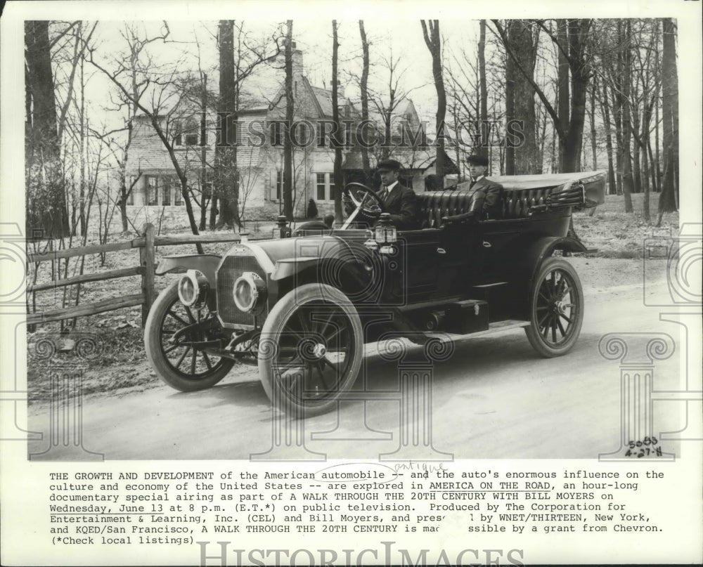 1984 Press Photo A scene with an old car from American on the Road, on PBS.- Historic Images