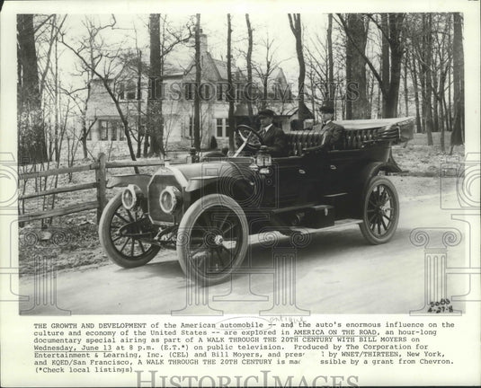 1984 Press Photo A scene with an old car from American on the Road, on PBS.- Historic Images