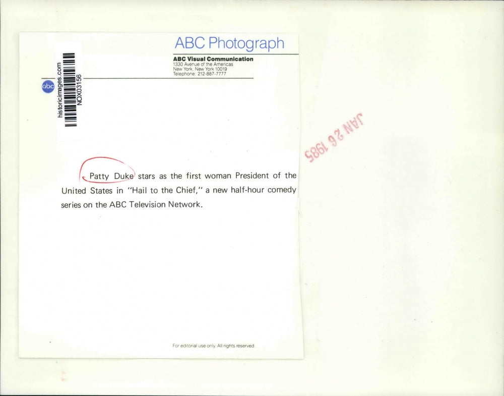 1985 Press Photo Actress Patty Duke Stars as a President in Hail to the Chief