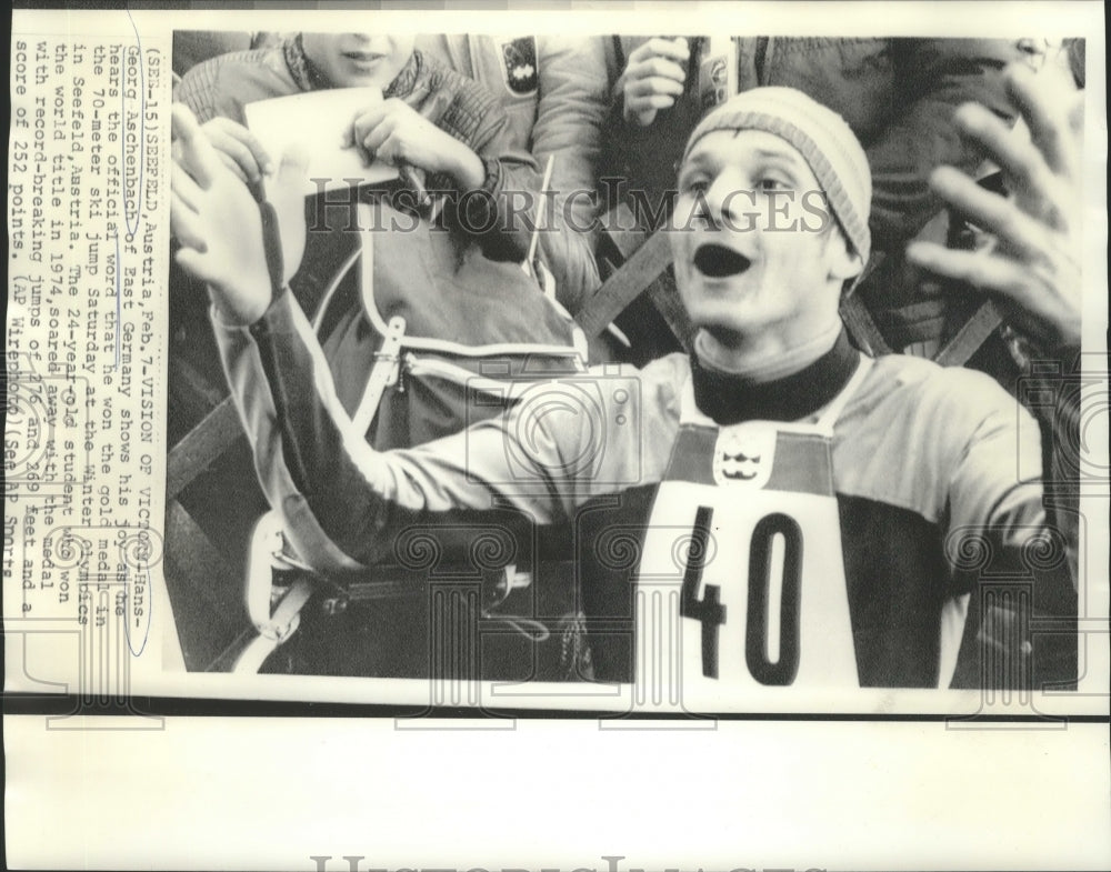 1976 Press Photo Hans-Georg Aschenbach of East Germany hears he won gold- Historic Images